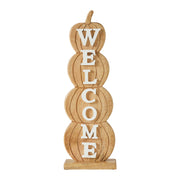 Pumpkin Stack Welcome Wooden Sign Large 24.5x8.25x3