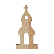 Brown Roof White Church Wooden Figurine 12x6x1