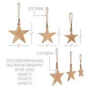 Wooden Star Natural Decorative Ornament Set of 3 Sizes