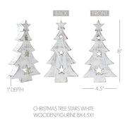 Christmas Tree w/ Stars White Wooden Figurine 8x4.5x1