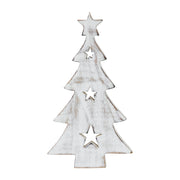 Christmas Tree w/ Stars White Wooden Figurine 10x5.75x1