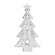 Christmas Tree w/ Stars White Wooden Figurine 10x5.75x1