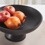 Ribbed Black Wooden Bowl 12x12x5.5