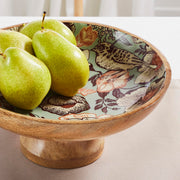 Natural with Bird Print Wooden Bowl 12x12x5.5