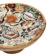 Natural with Bird Print Wooden Bowl 12x12x5.5