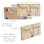 Bunny Hop Happy Spring 3 Bunnies In Check Wall Sign w/ Twine 5x9x0.75
