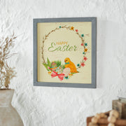 Bunny Hop Happy Easter Chick & Wreath Wall Sign 12x12x0.5