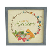 Bunny Hop Happy Easter Chick & Wreath Wall Sign 12x12x0.5