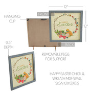 Bunny Hop Happy Easter Chick & Wreath Wall Sign 12x12x0.5