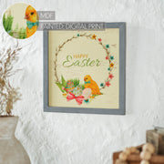Bunny Hop Happy Easter Chick & WreathWall Sign 12x12x0.5