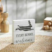 Bunny Hop Every Bunny Welcome Buffalo Check Block Sign 5x5x1