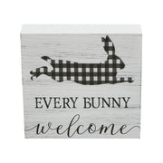 Bunny Hop Every Bunny Welcome Buffalo Check Block Sign 5x5x1