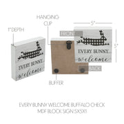 Bunny Hop Every Bunny Welcome Buffalo Check Block Sign 5x5x1