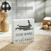 Bunny Hop Every Bunny Welcome Buffalo Check Block Sign 5x5x1