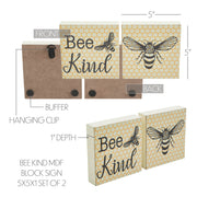Buzzy Bees Bee Kind Block Sign 5x5x1 Set of 2