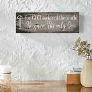 Celebrate Grace For God So Loved The World Distressed Grey Wall Sign 5x15x1