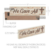 Celebrate Grace He Gave All w/ Crown Of Thorn On Cross Wall Sign 2.75x11x0.75