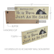 Celebrate Grace He Is Risen Just As He Said Wall Sign 8x19x1