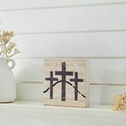Celebrate Grace 3 Crosses Distressed Antique White Block Sign 6x6x1