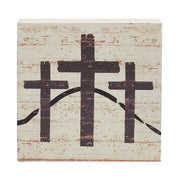 Celebrate Grace 3 Crosses Distressed Antique White Block Sign 6x6x1