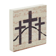 Celebrate Grace 3 Crosses Distressed Antique White Block Sign 6x6x1