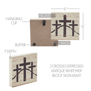Celebrate Grace 3 Crosses Distressed Antique White Block Sign 6x6x1