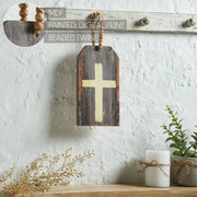 Celebrate Grace Cross w/ Beaded Twine Tag Ornament 9x5x0.75