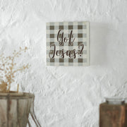 Celebrate Grace Got Jesus Grey Check Block Sign 6x6x1