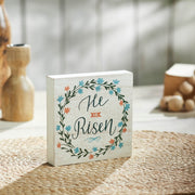 Celebrate Grace He Is Risen w/ Flower Wreath Block Sign 5x5x1
