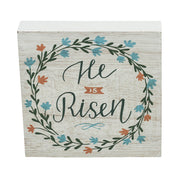 Celebrate Grace He Is Risen w/ Flower Wreath Block Sign 5x5x1