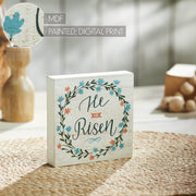 Celebrate Grace He Is Risen w/ Flower Wreath Block Sign 5x5x1