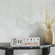 Spring In Bloom Love Grows Here w/ Tulips Wall Sign 3x12x0.75