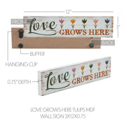 Spring In Bloom Love Grows Here w/ Tulips Wall Sign 3x12x0.75