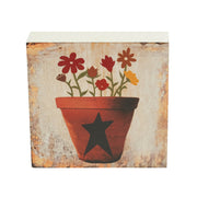 Spring In Bloom Flower Pot w/ Primitive Star Block Sign 5x5x1