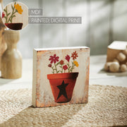 Spring In Bloom Flower Pot w/ Primitive Star Block Sign 5x5x1