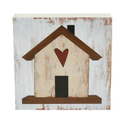 Spring In Bloom Home w/ Red Heart Block Sign 6x6x1