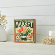Spring In Bloom Spring Market Flowers Sale Block Sign 8x8x1