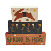 Spring In Bloom Spring Is Here Bunny Leap w/ Flowers Block Sign Set of 3 Sizes