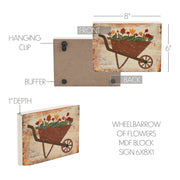 Spring In Bloom Wheelbarrow Of Flowers Block Sign 6x8x1