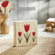 Spring In Bloom Red Tulips Distressed Antique White Block Sign 5x5x1