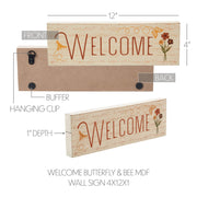 Spring In Bloom Welcome w/ Butterfly & Bee Wall Sign 4x12x1