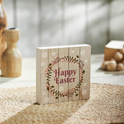 Spring In Bloom Happy Easter w/ Wreath Shiplap Block Sign 5x5x1