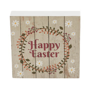 Spring In Bloom Happy Easter w/ Wreath Shiplap Block Sign 5x5x1
