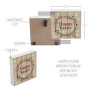 Spring In Bloom Happy Easter w/ Wreath Shiplap Block Sign 5x5x1
