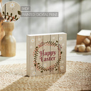 Spring In Bloom Happy Easter w/ Wreath Shiplap Block Sign 5x5x1