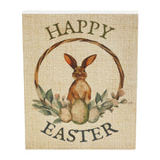 Spring In Bloom Happy Easter Bunny & Eggs In Wreath Wall Sign 10x8x1