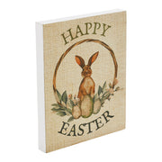 Spring In Bloom Happy Easter Bunny & Eggs In Wreath Wall Sign 10x8x1