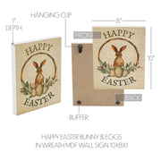 Spring In Bloom Happy Easter Bunny & Eggs In Wreath Wall Sign 10x8x1