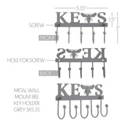 Buzzy Bees Metal Wall Mount Bee Key Holder Grey 3x5.3