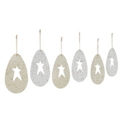 Spring In Bloom Galvanized Metal Easter Egg Prim Star Ornament 6.1x4.25 Set of 6